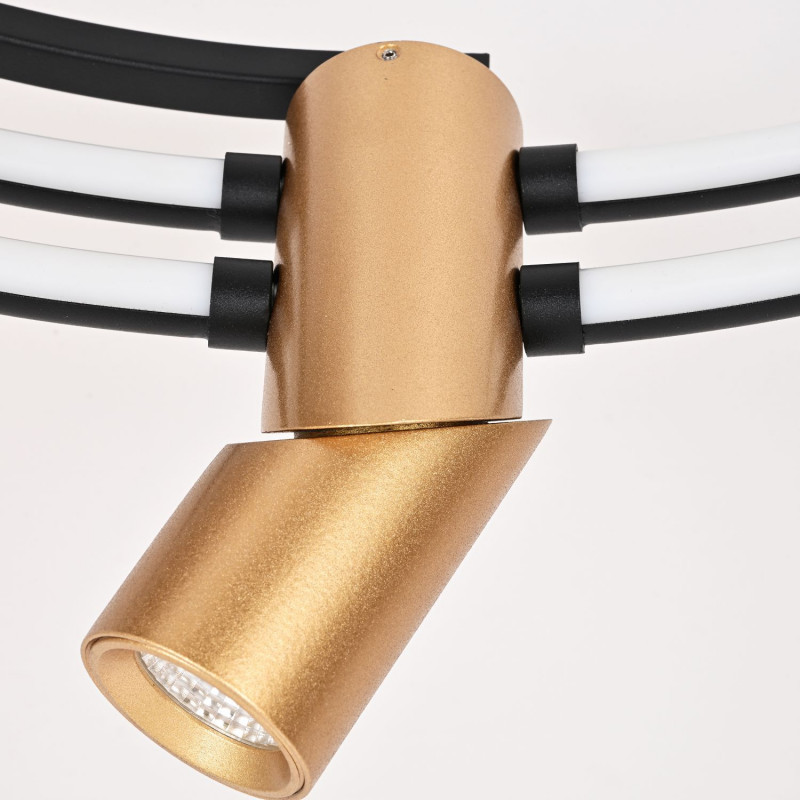 Потолочный светильник Favourite Cosmical 4071-3U, L680*W600*H210, потолочный светильник черного цвета в  сочетании с золотыми поворотными спотами на каркасе, встроенные ленты LED по периметру. Пульт управления цветом