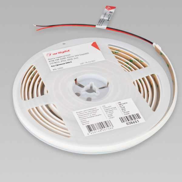 Лента герметичная RTW-PW-A280-10mm 24V Day4000 (10 W/m, IP66, 2835, 5m) (Arlight, Матовая) 038651. Цена указана за 5 метров. Продается кратно 5 метрам.