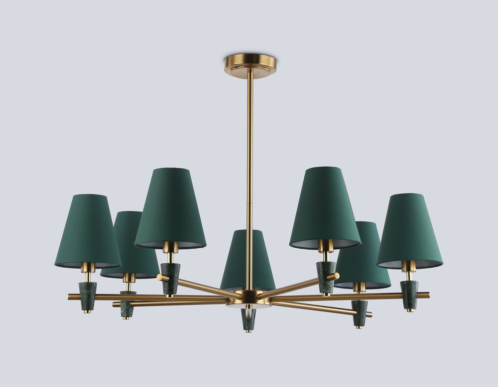 Люстра на штанге с абажурами и мрамором **25-58 см, 7*E14*40W, K, Ambrella Light High Light LH75053, латунь