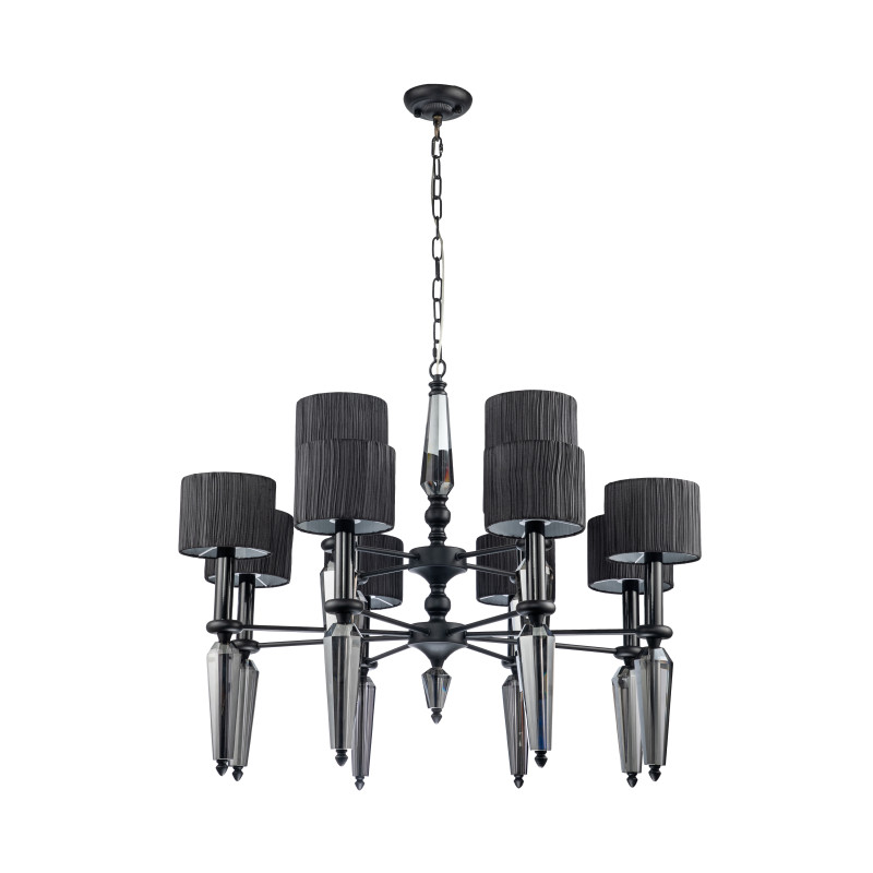 Подвесная люстра Favourite Graph 2965-12P, D900*H745/1745, матовый черный, плафоны из черной органзы, декоративные элементы из хрусталя серо-дымчатого цвета