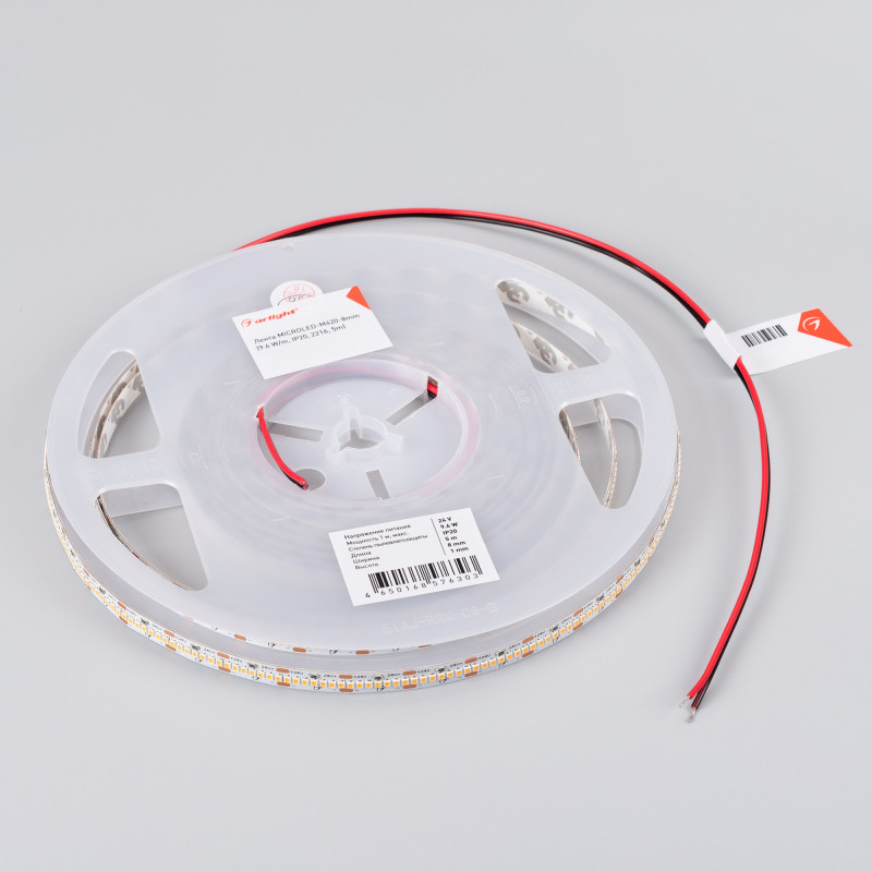 Лента MICROLED-M420-8mm 24V Warm2700 (9.6 W/m, IP20, 2216, 5m), Arlight 046745. Цена указана за 5 метров. Продается кратно 5 метрам.