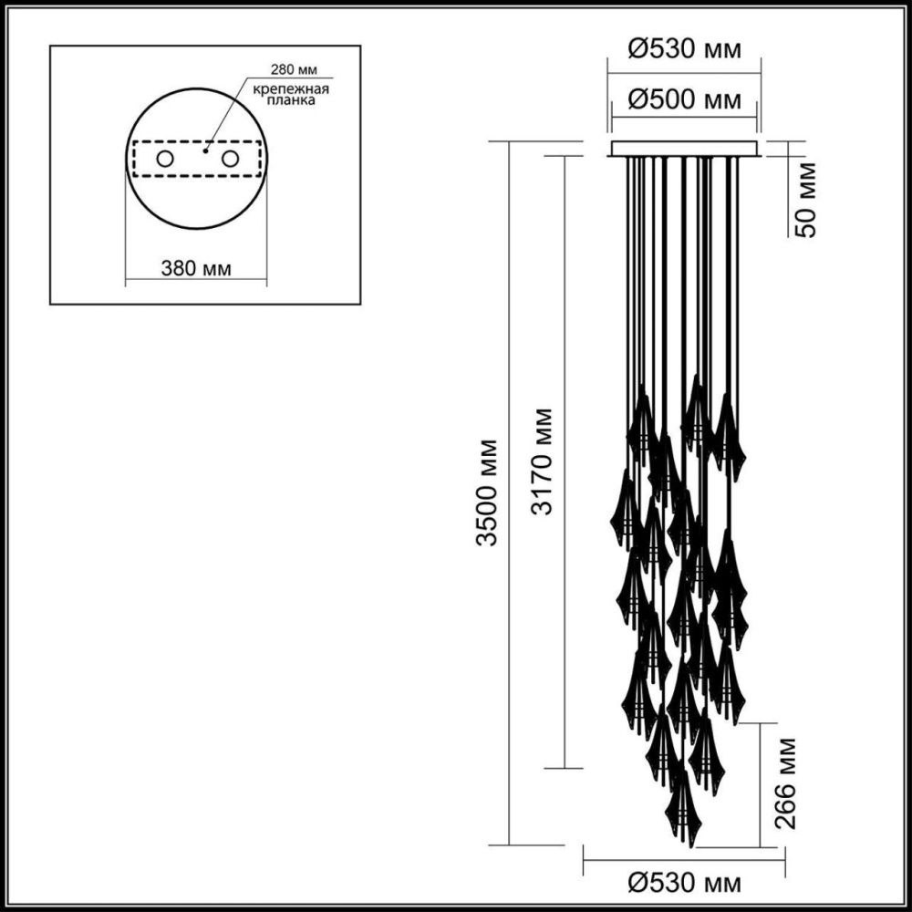 Люстра каскадная *70*100-350 см, 24*LED*5,7W, 3000K, Odeon Light Afalina 5442/137L, черный