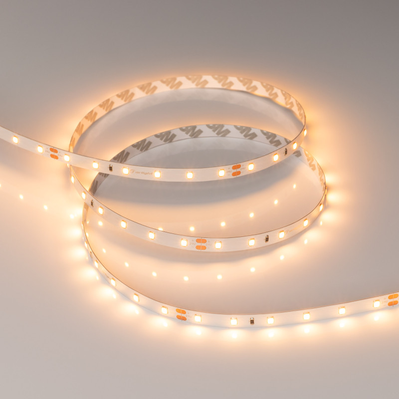 Лента RT-A60-8mm 24V Warm2400 (7.2 W/m, IP20, 2835, 5m) (Arlight, Открытый) 028541(2). Цена указана за 5 метров. Продается кратно 5 метрам.