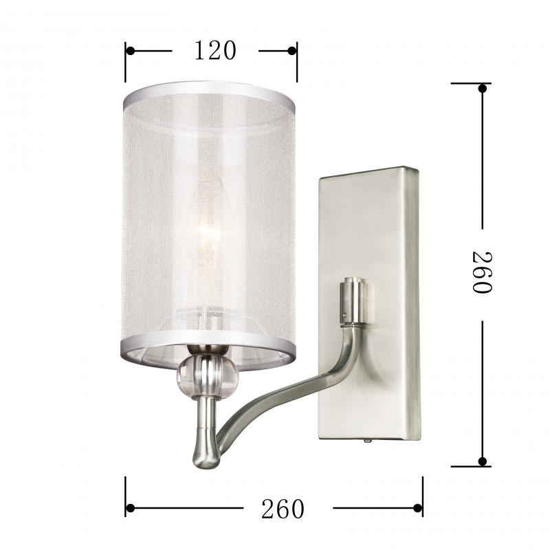 Бра Favourite Laguna 2698-1W, D260*W120*H260, никель, абажуры из органзы белого цвета, декоративные элементы из прозрачного стекла, бра можно монтировать как плафонами вверх, так и пл
