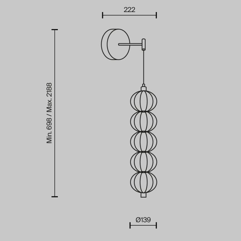 Бра 22,2*13,9*69,8*218,8 см, LED*17W, 3000 К, Golden Cage MOD216WL-L10G3K Maytoni, Золото