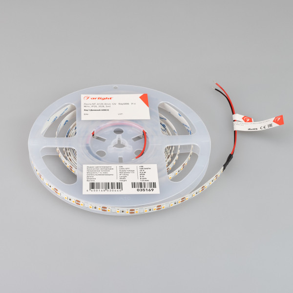 Лента NT-A120-8mm 12V Day4000 (9.6 W/m, IP20, 3528, 5m) (Arlight, Открытый) 035169. Цена указана за 5 метров. Продается кратно 5 метрам.