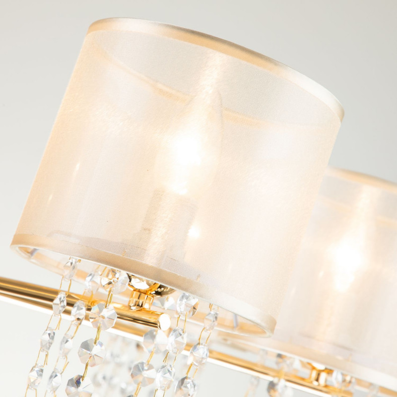 Подвесная люстра Favourite Ventus 2891-7P, D820*H460/1460, Каркас золотого цвета, плафон из органзы янтарного цвета, декоративные элементы из стекла и хрусталя