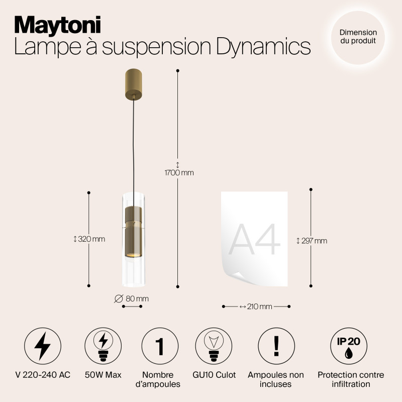 Светильник 8 см, Maytoni Dynamics MOD326PL-01MG, матовое золото