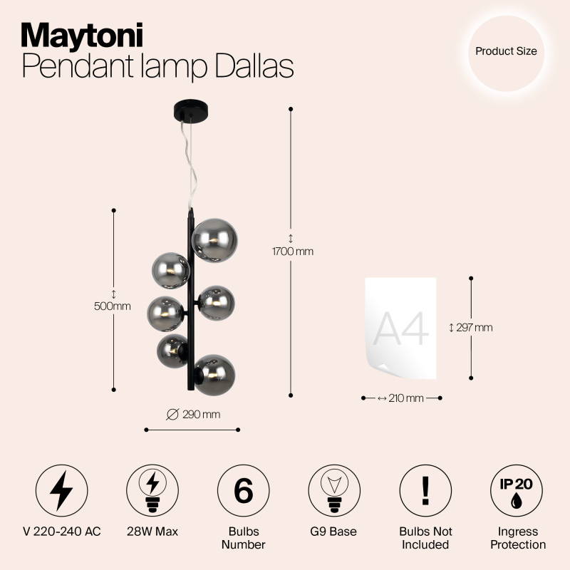 Светильник 29 см, Maytoni Dallas MOD545PL-06B, черный