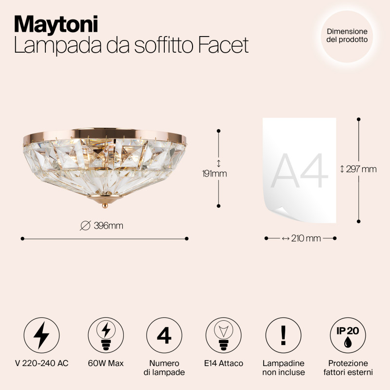Светильник 40 см, Maytoni Facet MOD094CL-04G, золото
