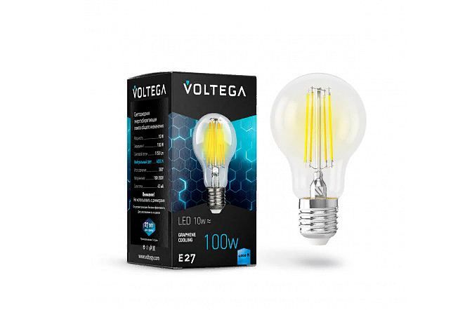 Лампа светодиодная филаментная Voltega E27 10W 4000К прозрачная 7101