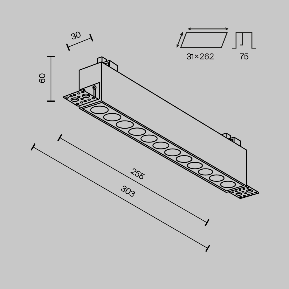 Встраиваемый светильник  DL065-20W3-6K-TRS-W 30,3*2,95*-6 см, *LED*20W, 6000K, Maytoni technical Points DL065-20W3-6K-TRS-W, Белый
