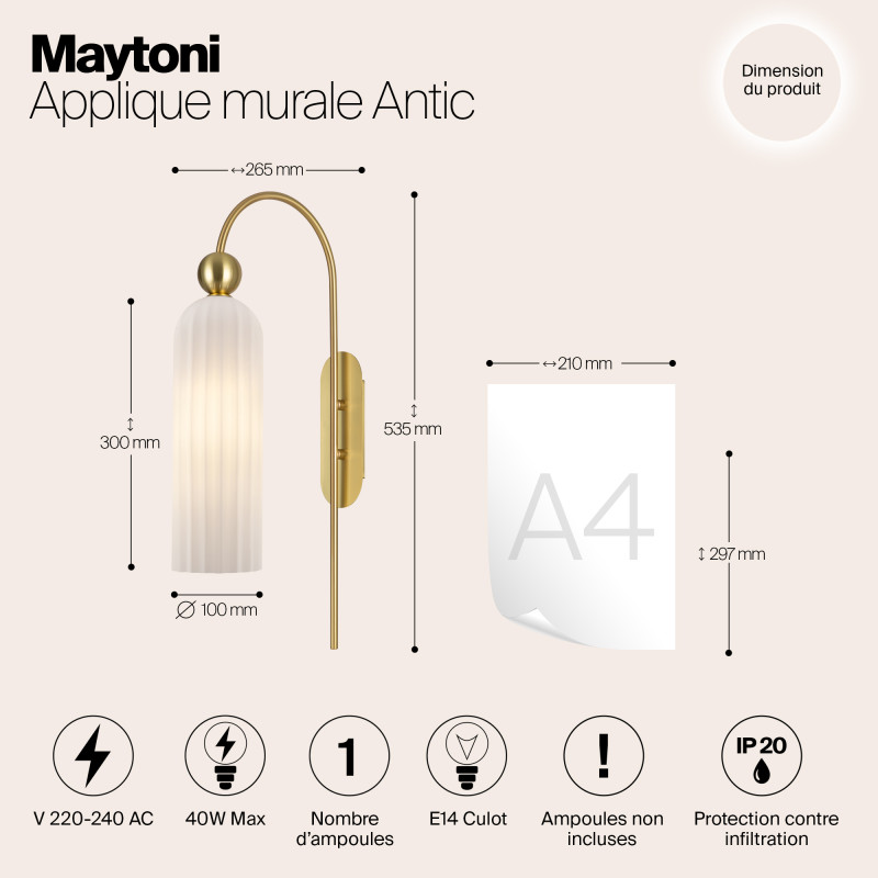 Светильник 54 см, Maytoni Antic MOD302WL-01GR, золото