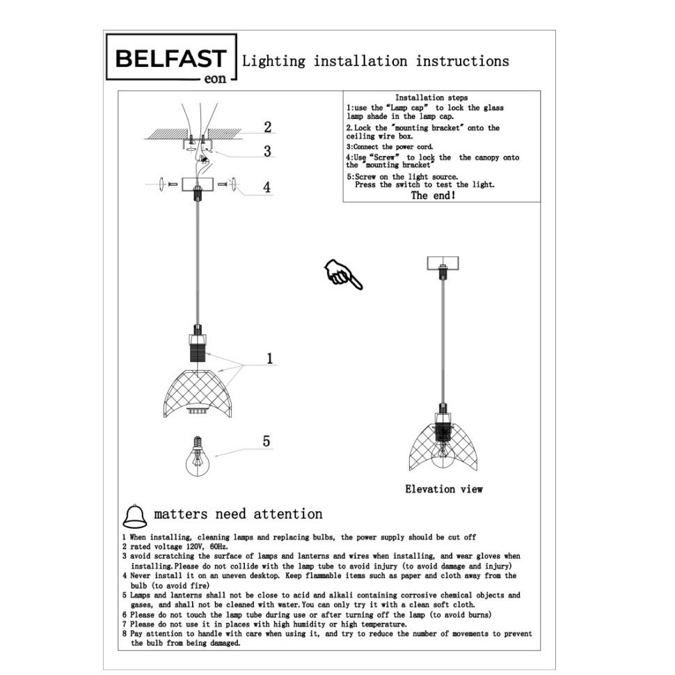 Подвесной светильник 13-113 см, 1*Е14*60W, K, Belfast Clifton D33331-1 GL GR, Латунь