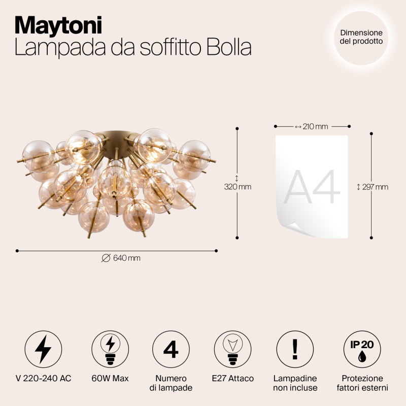Потолочная люстра Maytoni Bolla MOD133CL-04BS, диаметр 64 см, латунь