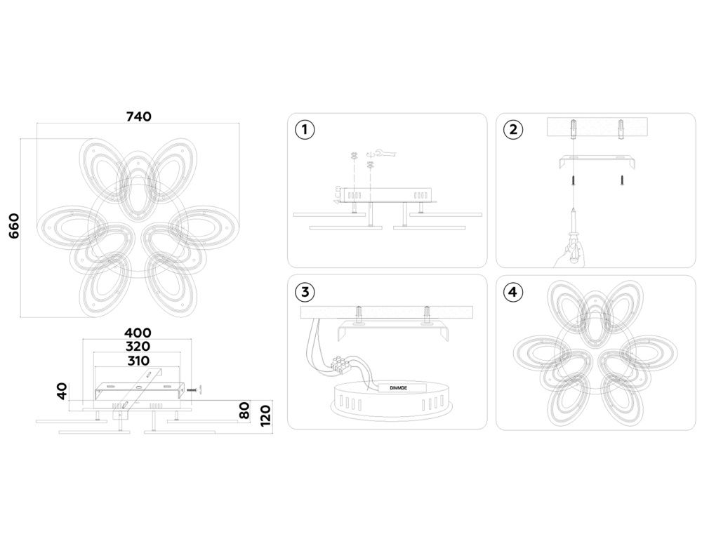 Потолочный светодиодный светильник с пультом 74*66*12- см, **W, 3000-6400K, Ambrella Light Acrylica FA8933, белый, хром