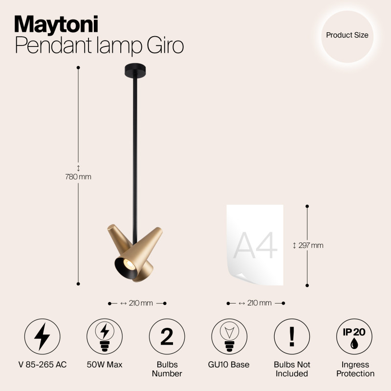 Подвесной светильник Maytoni Giro MOD095PL-02BS, черный-латунь