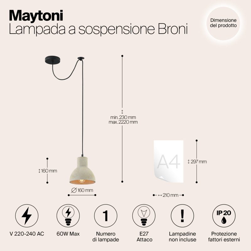 Подвесной светильник Maytoni Broni T434-PL-01-GR