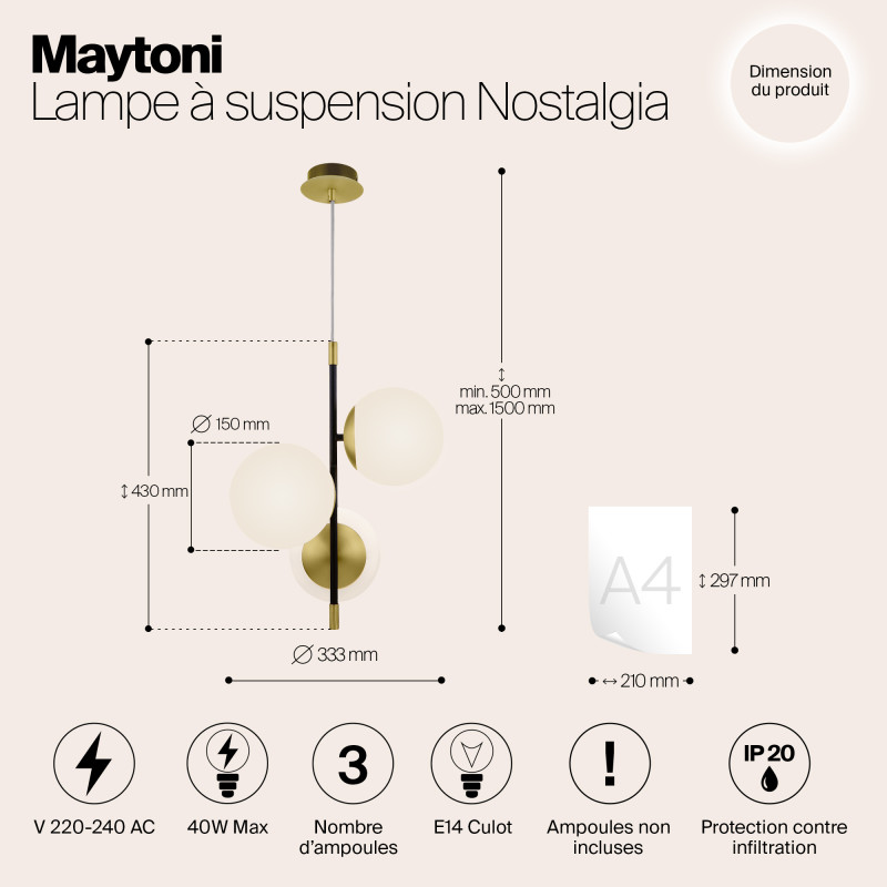Подвесной светильник Maytoni Nostalgia MOD048PL-03G, черный-золото