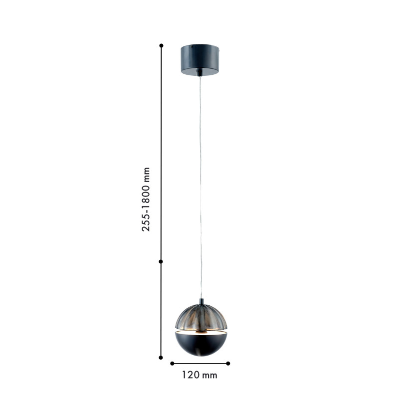 Подвесной светильник 12*180 см, 5W, Favourite Ballonger 4326-1P черный хром, стекло дымчато-серого цвета