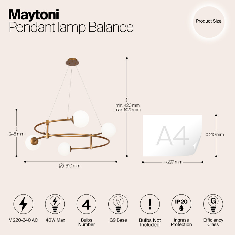 Светильник 61 см, Maytoni Balance MOD317PL-04G, золото