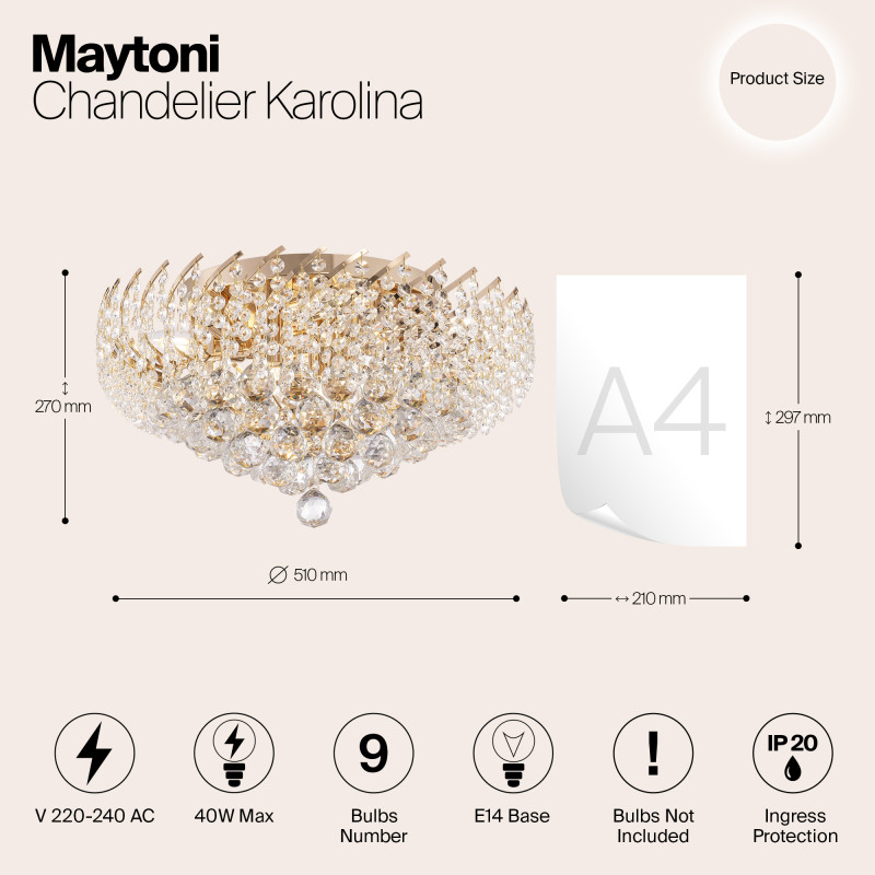 Люстра хрустальная диаметр 510 мм Maytoni DIA120-09-G золото