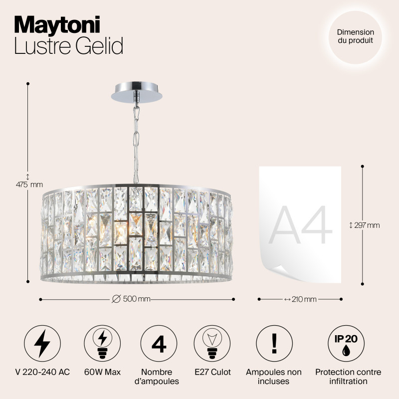 Светильник подвесной Maytoni Gelid MOD184-PL-04-CH, диаметр 50 см, хром