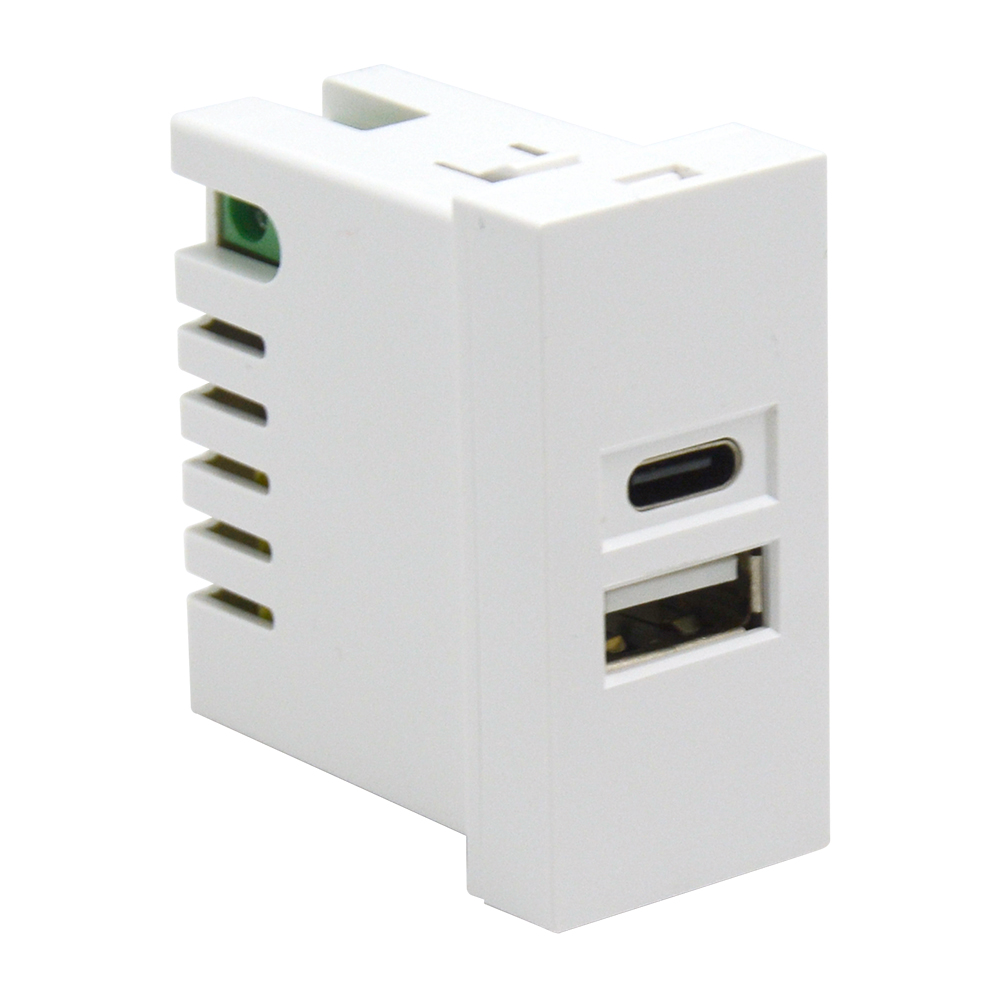 Donel USB зарядное устройство, 2.1A, Type A + C, 1 мод., бел. (22.5х45мм) DUSB2100WCF