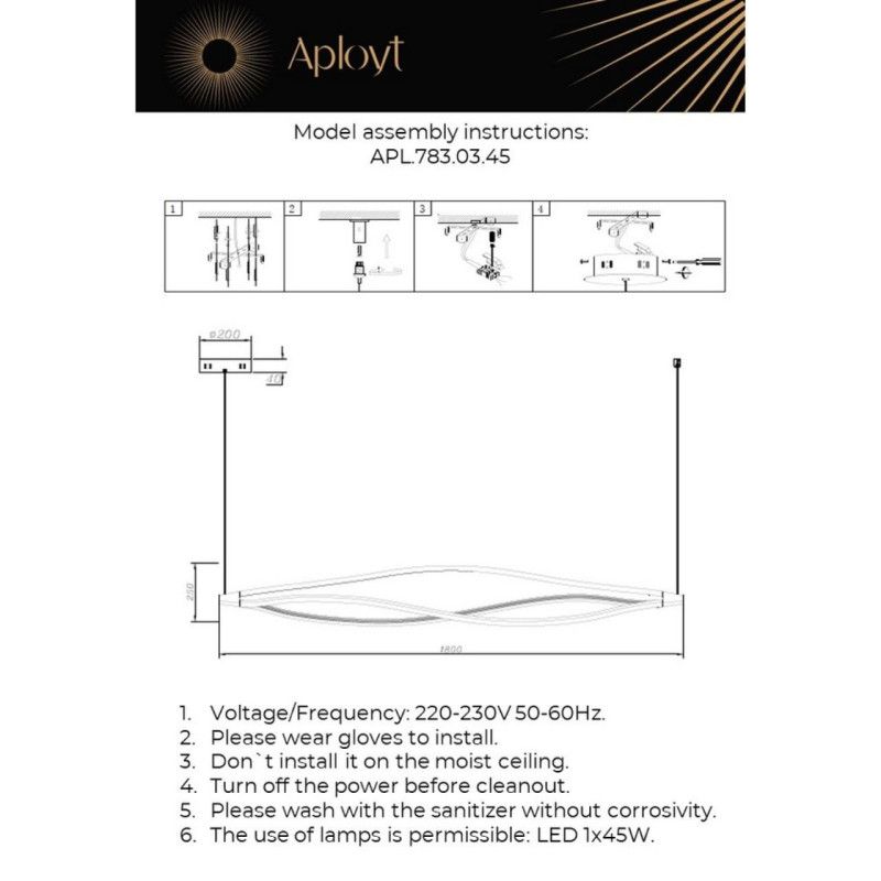 Подвесная люстра 180*25*25-150 см, 1*LED, 45W, 3000K, Aployt Manon APL.783.03.45, белый