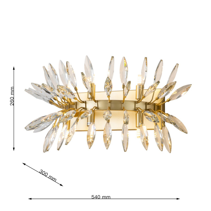 Бра Favourite Rays 4058-6W, D300*W540*H260, золота, источники света направлены вверх и вниз, декоративные элементы из прозрачного хрусталя миндалевидной формы, лампу G9 можно менять