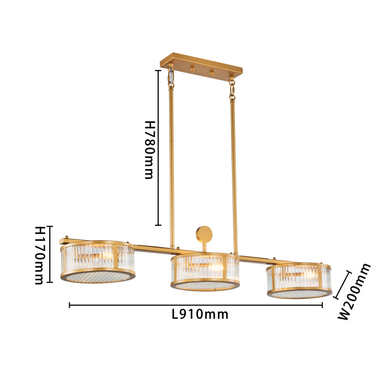 Подвесная люстра Favourite Radiales 3099-6P, L910*W200*H365/985, золота, плафоны из прозрачного рельефного стекла, круглый декоративный элемент цвета золота, лампу G9 можно менять