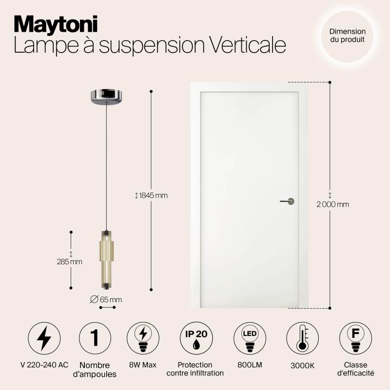 Светильник 12 см, 8W, 3000K, Maytoni Modern Verticale MOD308PL-L9CG3K, хром