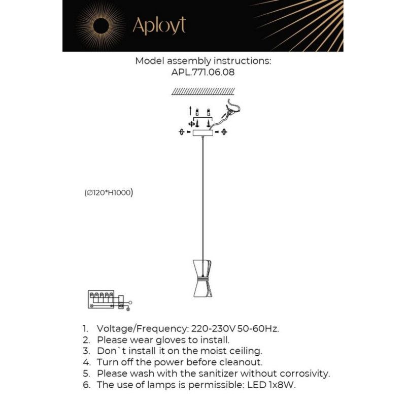 Подвесной светильник 12*40-130 см 8W, 4000K, Aployt Charlayn APL.771.06.08, золотой