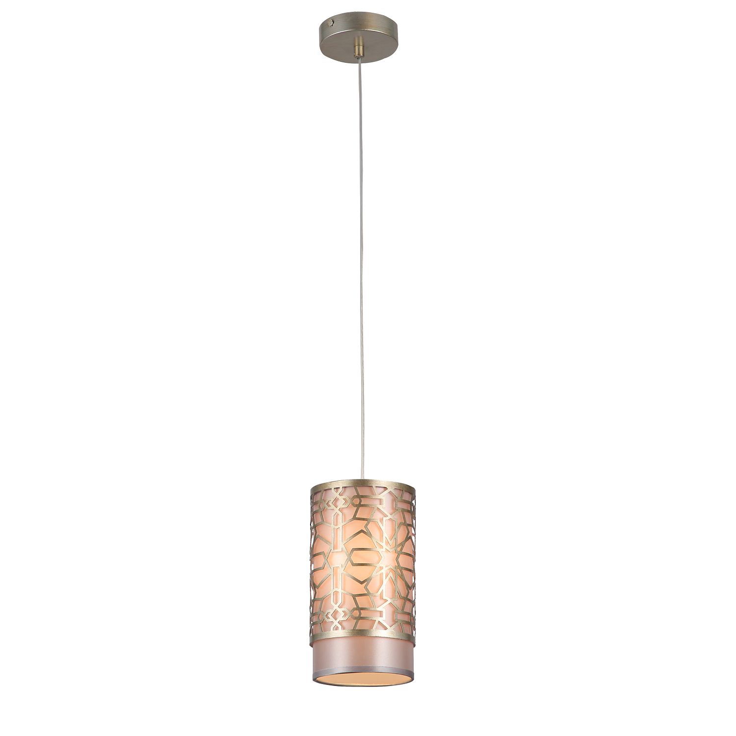 Подвес F-Promo Arabesco 2912-1P, D130*H230/1200, матового серебра, плафон из серебристо-серой ткани, декоративный элемент в виде узорной пластины матового серебристого цвета
