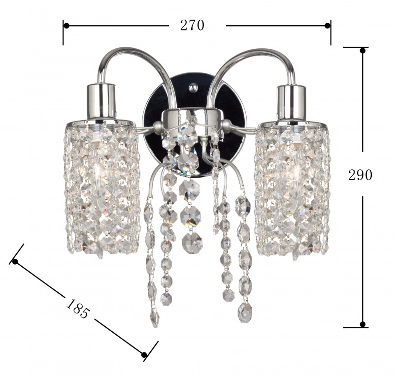 Бра Favourite Caesar 2638-2W, D185*W270*H290, бра коллекции Caesar выполнена в традиционном классическом дизайне хрустальных люстр, металлический хром, подвески из хрусталя высшего ка