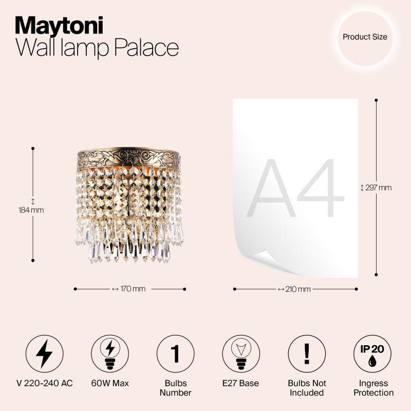 Настенный светильник Maytoni Palace DIA890-WL-01-G, золото