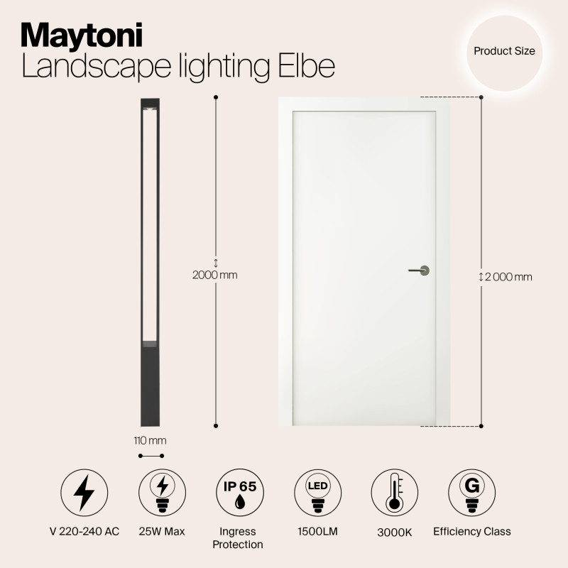 Светодиодный светильник 200 см, 25W, 3000K, Maytoni Elbe O424FL-L25GF, графит