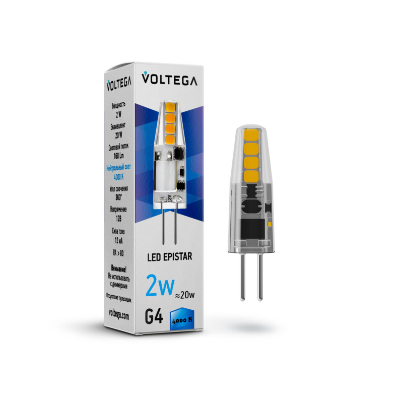 7143 Лампа светодиодная  Voltega Simple 2W 160Lm 4000K G4