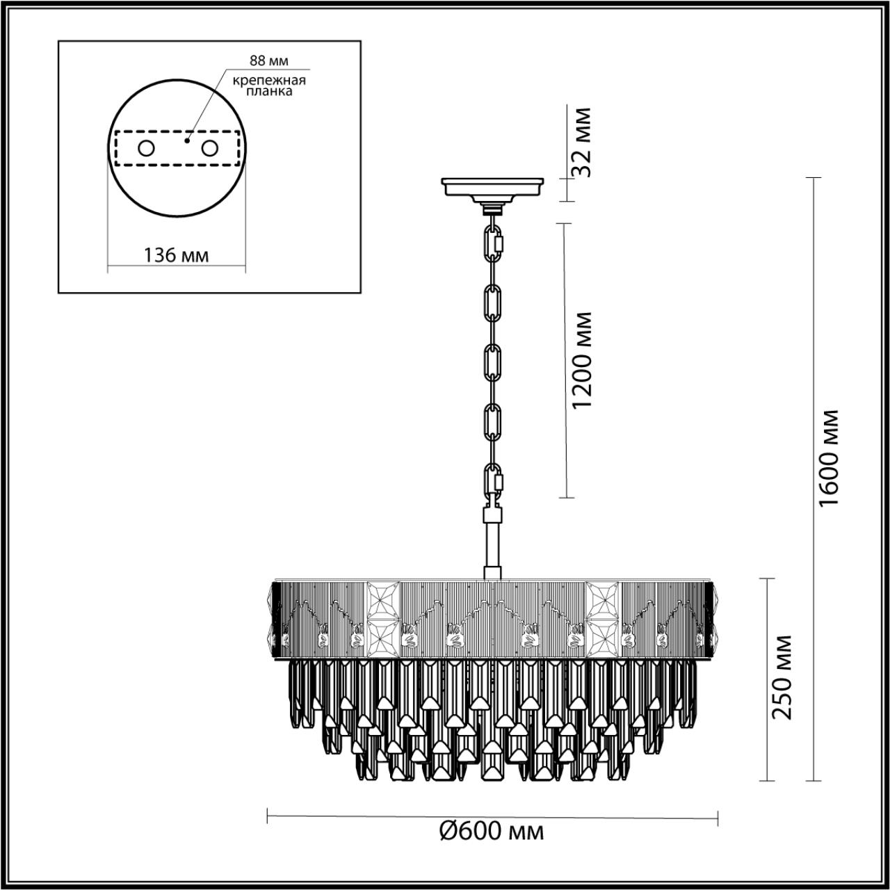Люстра 60*60*160 см, 12 E14*40W, Odeon Light Fiesta, золотой 5070/12