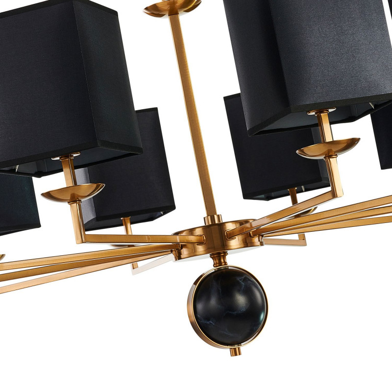 Подвесная люстра Favourite Diva 2822-10P, D1000*H490/1555(H580/1645), античная латунь, плафоны из черной ткани, декор - имитация черного мрамора, каркас можно монтировать как вверх, так и вниз плафонами.