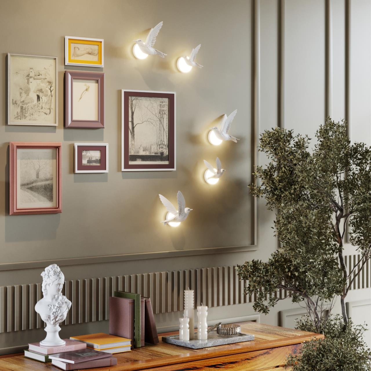 Бра 13*13 см, 3W, 3000K, ODEON LIGHT с птичкой COLOMBELLA 4341/3WLA белый