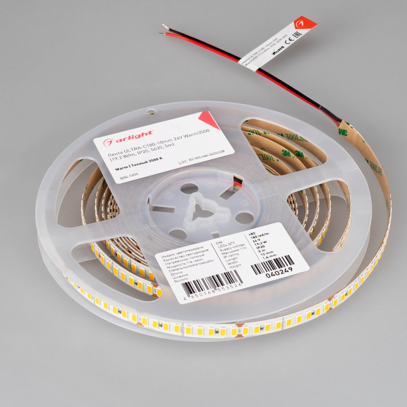 Лента ULTRA-C180-10mm 24V Warm3500 (19.2 W/m, IP20, 5630, 5m) (Arlight, высок.эфф.200 лм/Вт) 040249. Цена указана за 5 метров. Продается кратно 5 метрам.