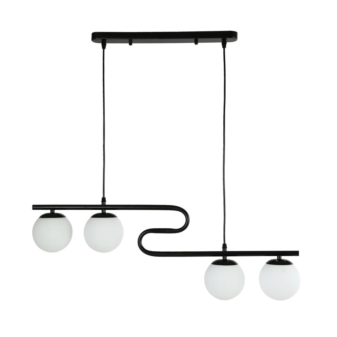 Подвесная люстра F-Promo Collana 4036-4P, L800*W120*H280/1280, каркас изогнутой формы черного матового цвета, плафоны из белого стекла