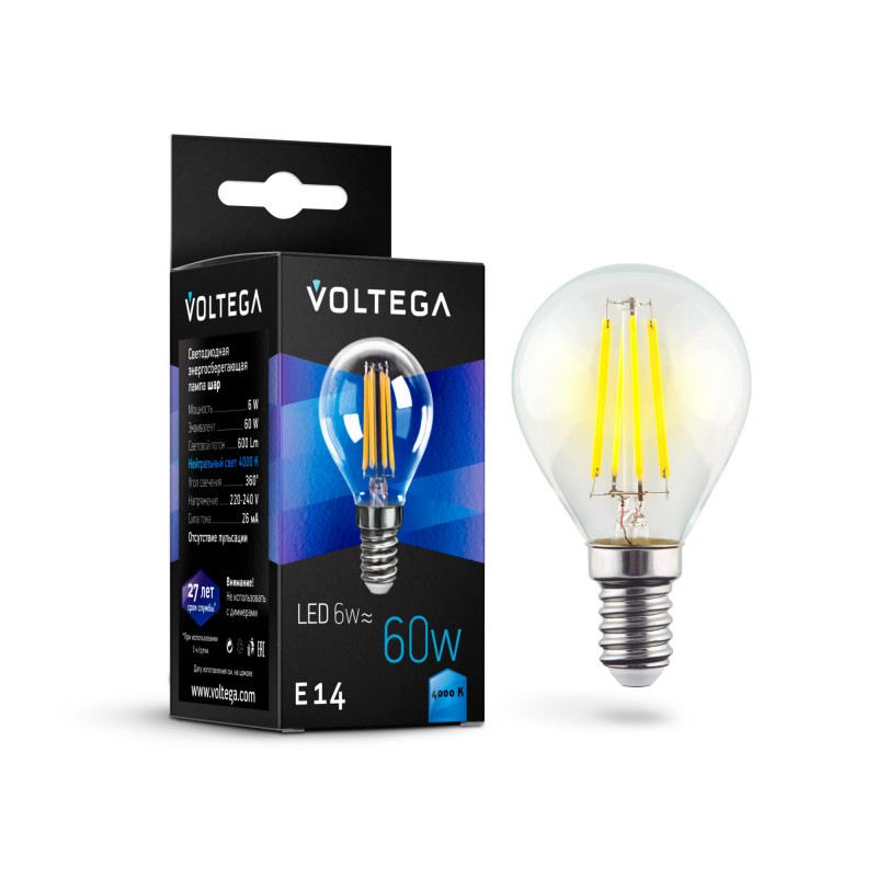 7022 Лампа светодиодная  Voltega Crystal 6W 600Lm 4000K E14