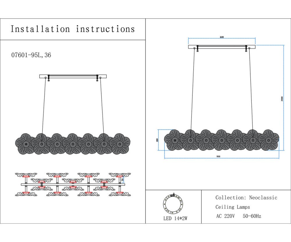 Подвесная люстра 95 см, 28W, 3000K, 6 м2, Kink Light Грея 07601-95L,36, латунь