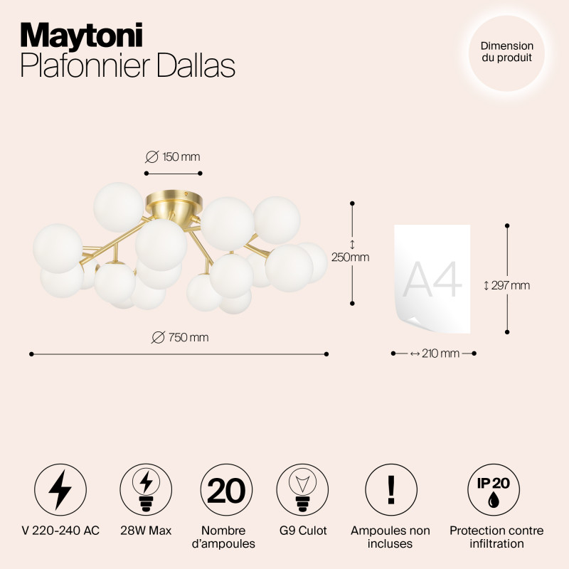Светильник 75 см, Maytoni MOD545CL-20BS, золото