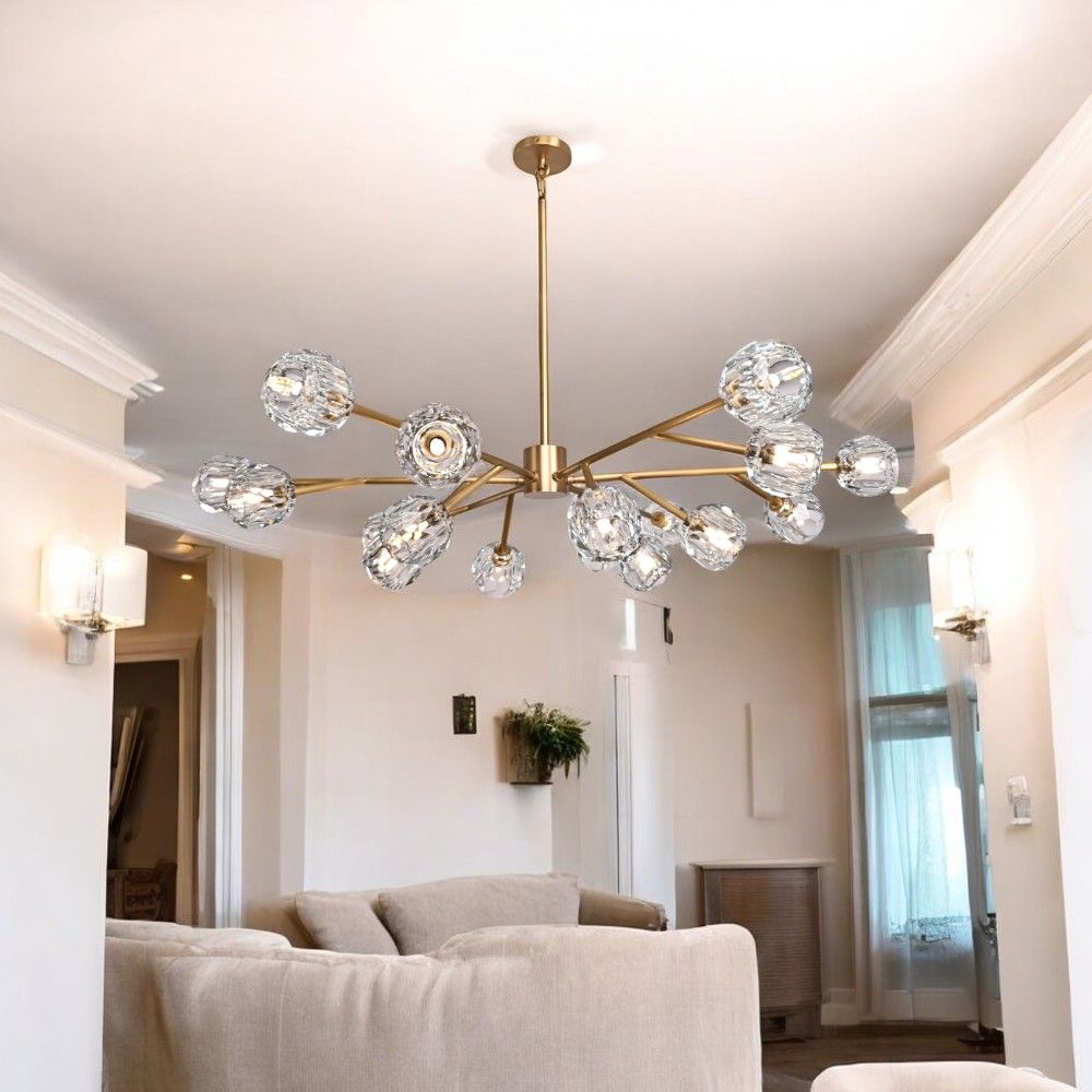 Люстра на штанге Boule De Cristal Round Chandelier 18 120*120*30 см, 18*G9*40W, ImperiumLoft 40.1218, Латунь