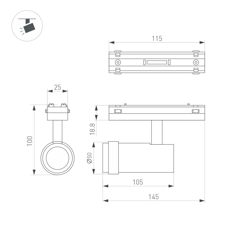 Светильник на шине Arlight 044483 13*4,7*10 см, 10W, белый (теплый)K,