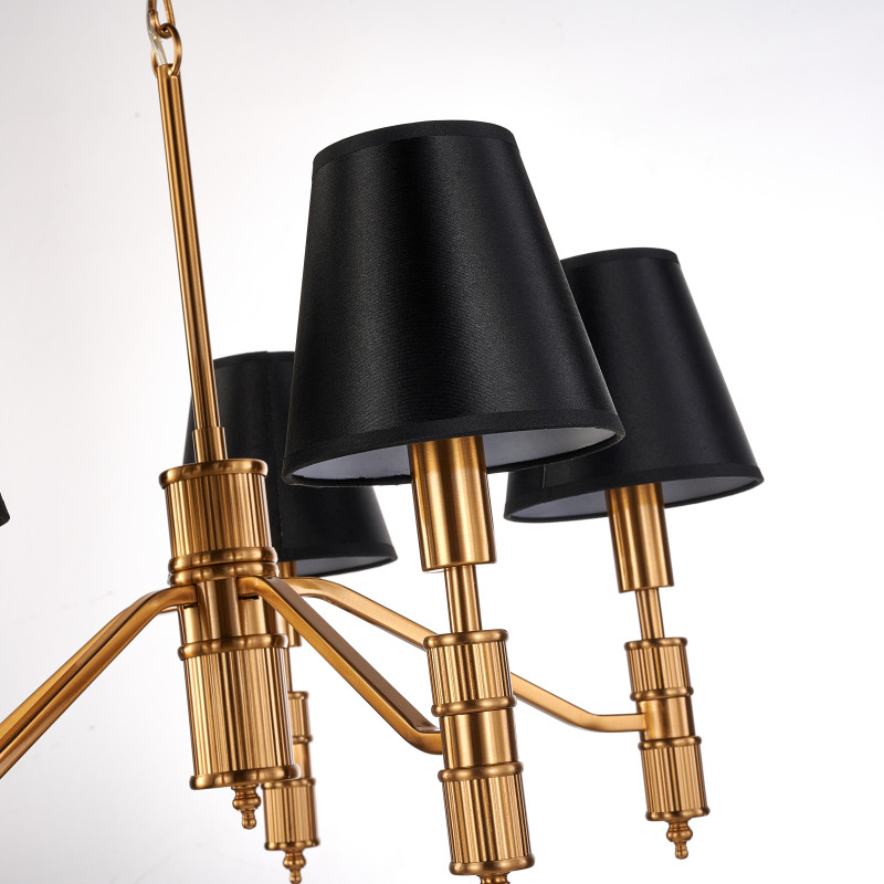 Подвесная люстра Favourite Flagship 2933-5P, D600*H440/1525, античной латуни, плафоны из черной атласной ткани