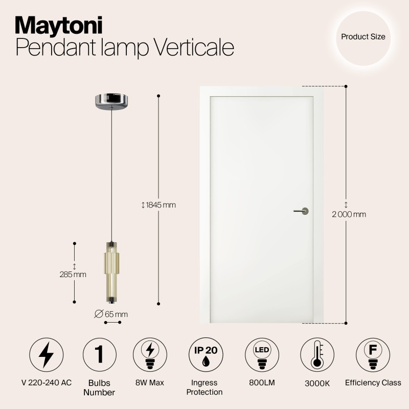 Светильник 12 см, 8W, 3000K, Maytoni Modern Verticale MOD308PL-L9CG3K, хром